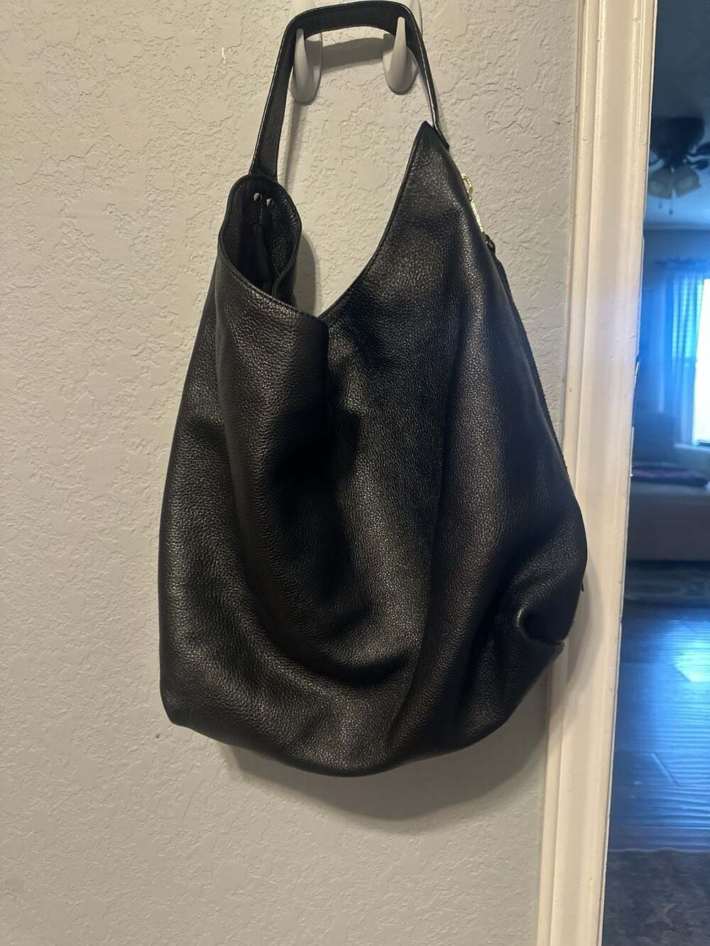 Rebecca Minkoff Black Pebbled Leather Moto Hobo Bag - Picture 2 of 4